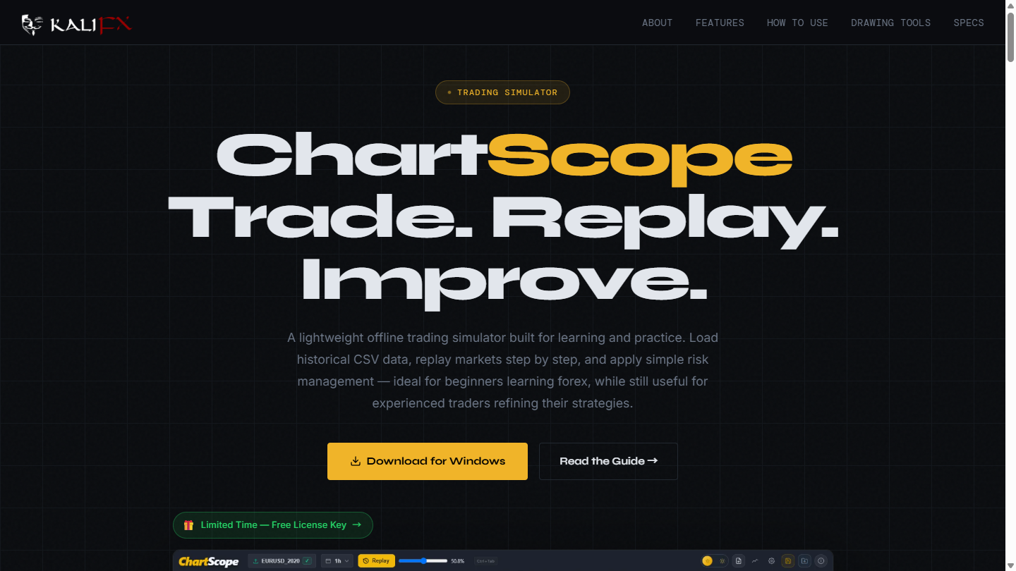 ChartScope hero: Load historical CSV, offline simulator