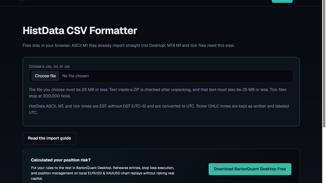 HistData CSV Formatter — empty, files stay in the browser