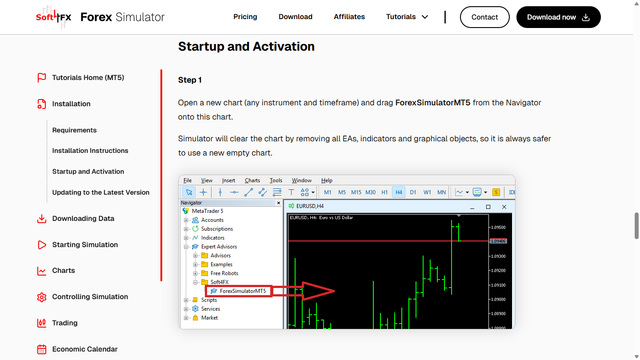ForexSimulatorMT5 dragged onto a MetaTrader chart