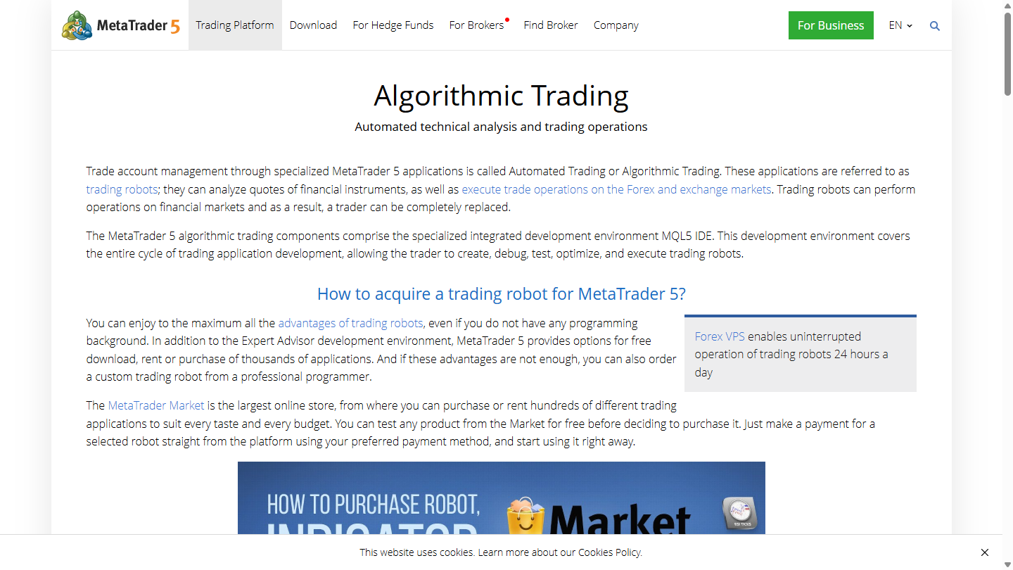 MetaTrader 5: Algorithmic Trading executes trade operations